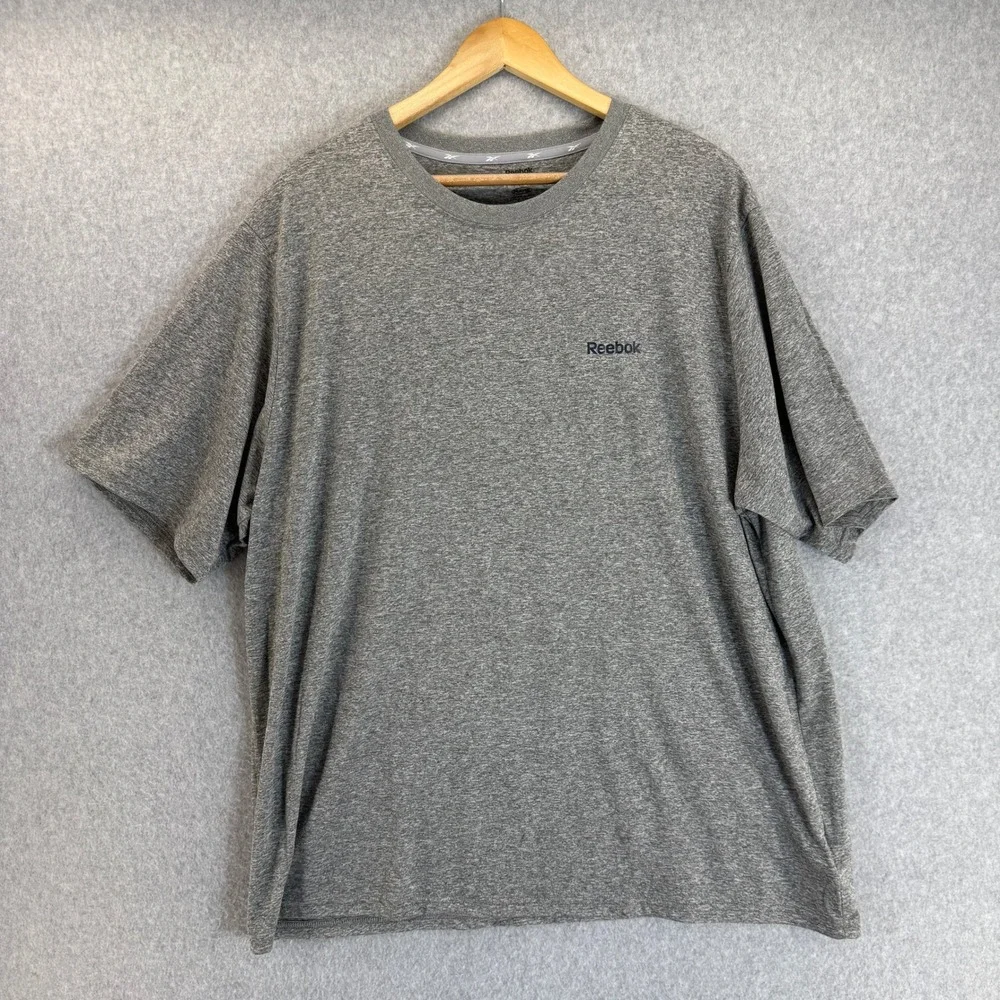 Reebok Play Dry T-Shirt Gray Short Sleeve Crew Neck Logo Athletic Mens‎ Size 2XL